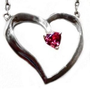 RED ENVELOPE PINK SAPPHIRE  925 STERLING SILVER HEART IN HEART PENDANT NECKLACE